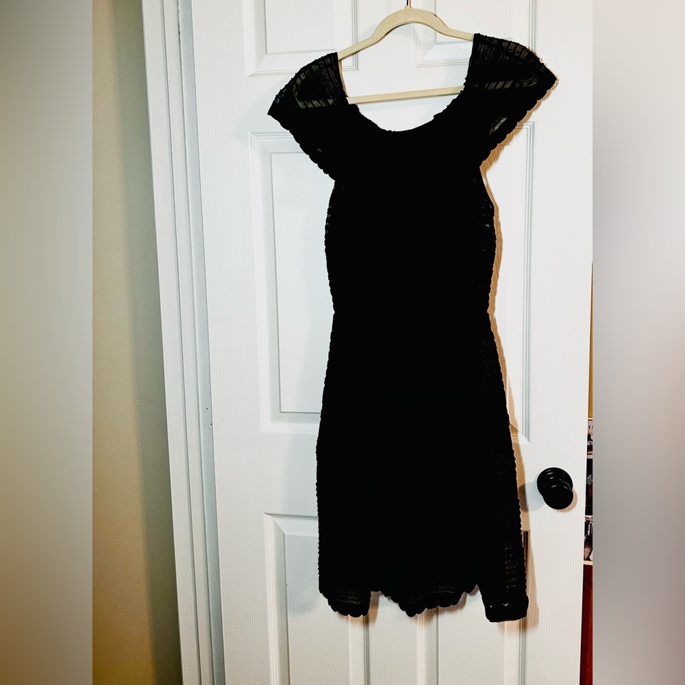 MISSONI ITALY Black Off-Shoulder Black Sparkly A-line Ruffle Neck Dress Knee NM - Picture 11 of 13